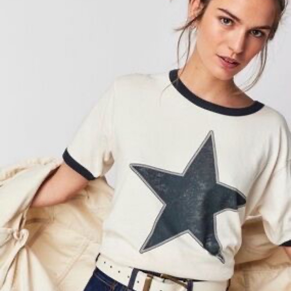 Daydreamer Star Graphic Ringer Tee Off White Black XS Retro Vintage Style Shirt